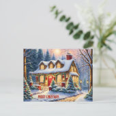 メリークリスマス居心地の良いヴィンテージコテージインザフォレスト シーズンポストカード (スタンド正面)