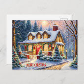 メリークリスマス居心地の良いヴィンテージコテージインザフォレスト シーズンポストカード (正面/裏面)