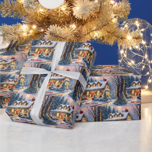 メリークリスマス居心地の良いヴィンテージコテージインザフォレスト ラッピングペーパー (クリスマス)