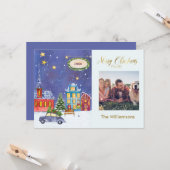 メリークリスマス居心地の良い村のシーンフォトクリスマス カード (正面/裏面インサイチュ)