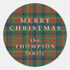 メリークリスマス居心地の良い海軍とオレンジプレイドフランネル ラウンドシール