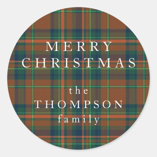 メリークリスマス居心地の良い海軍とオレンジプレイドフランネル ラウンドシール (正面)