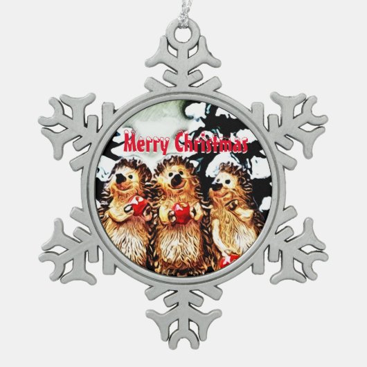 メリークリスマス山嵐 スノーフレークピューターオーナメント (正面)