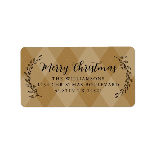メリークリスマス差出人住所の葉の金ゴールド ラベル (正面)