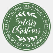 メリークリスマス差出人住所グリーン ラウンドシール (正面)