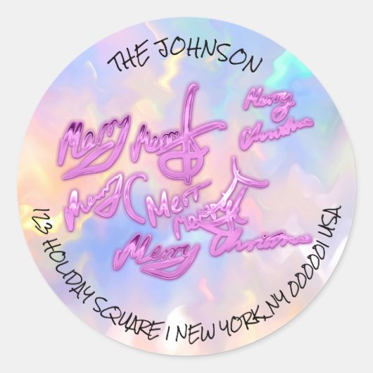 メリークリスマス差出人住所ラベルRSVPホログラム ラウンドシール (正面)