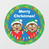 メリークリスマス幸せ小妖精や小人ラウンドウィンドラッキング ウィンドウサイン (シート)