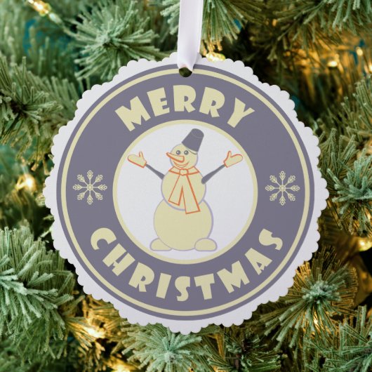 メリークリスマス幸せ雪だるま有名なコーヒースタイル オーナメントカード (インサイチュ (木))