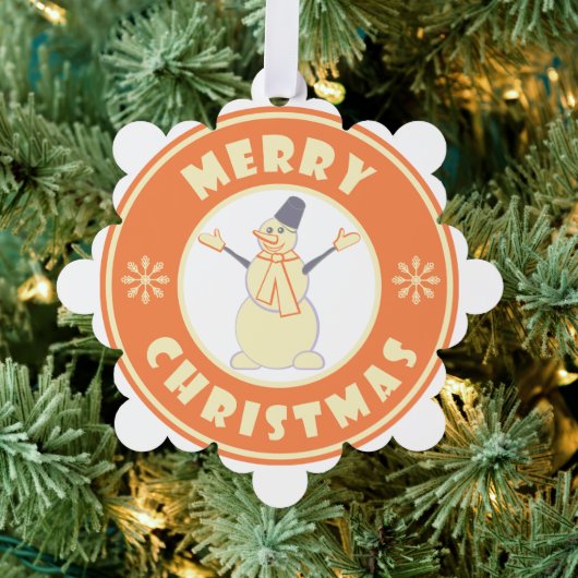 メリークリスマス幸せ雪だるま有名なコーヒースタイル オーナメントカード (インサイチュ (木))