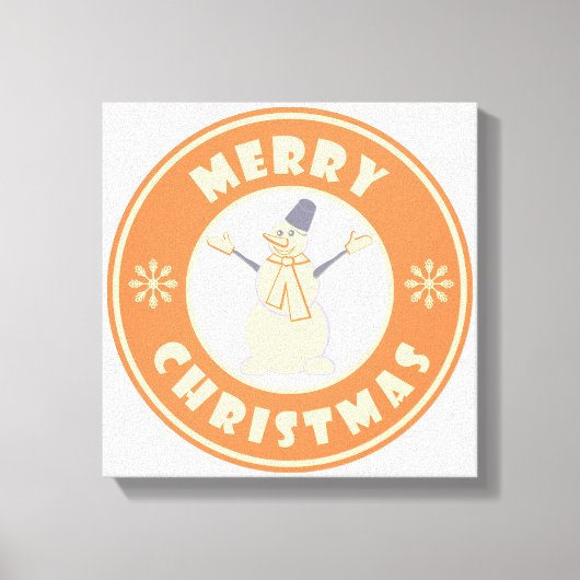 メリークリスマス幸せ雪だるま有名なコーヒースタイル キャンバスプリント (正面)