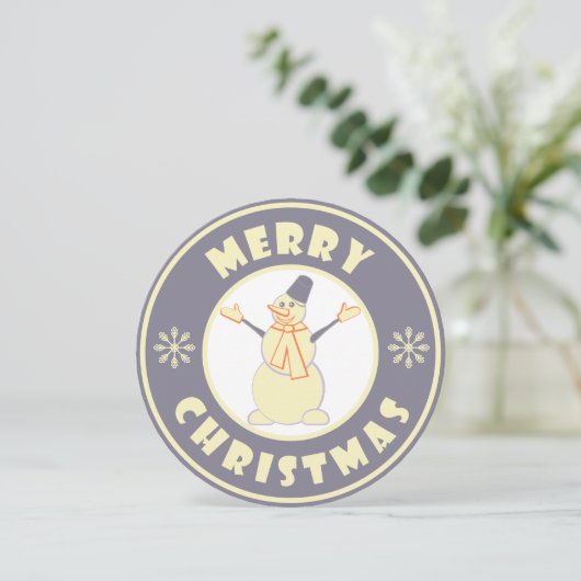 メリークリスマス幸せ雪だるま有名なコーヒースタイル シーズンカード (スタンド正面)