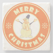 メリークリスマス幸せ雪だるま有名なコーヒースタイル ストーンコースター (正面)