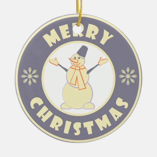 メリークリスマス幸せ雪だるま有名なコーヒースタイル セラミックオーナメント (正面)