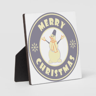 メリークリスマス幸せ雪だるま有名なコーヒースタイル フォトプラーク