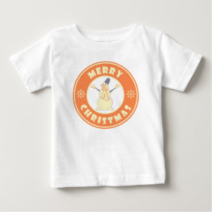 メリークリスマス幸せ雪だるま有名なコーヒースタイル ベビーTシャツ