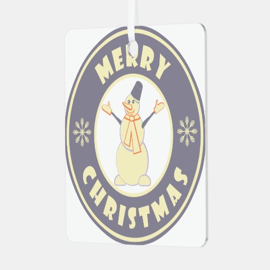 メリークリスマス幸せ雪だるま有名なコーヒースタイル メタルオーナメント (正面左)