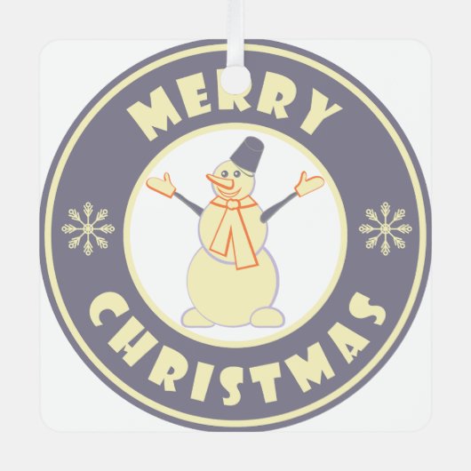 メリークリスマス幸せ雪だるま有名なコーヒースタイル メタルオーナメント (正面)
