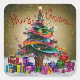 メリークリスマス広場のステッカー スクエアシール