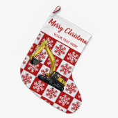 メリークリスマス建築ショベルスノーフレーク ラージクリスマスストッキング (正面 (吊り時))