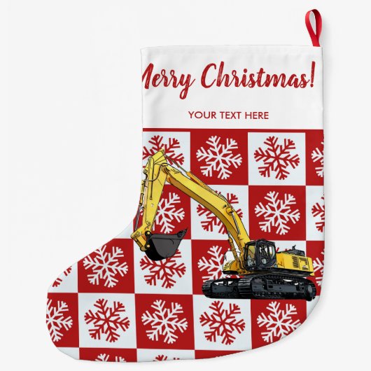 メリークリスマス建築ショベルスノーフレーク ラージクリスマスストッキング (裏面)