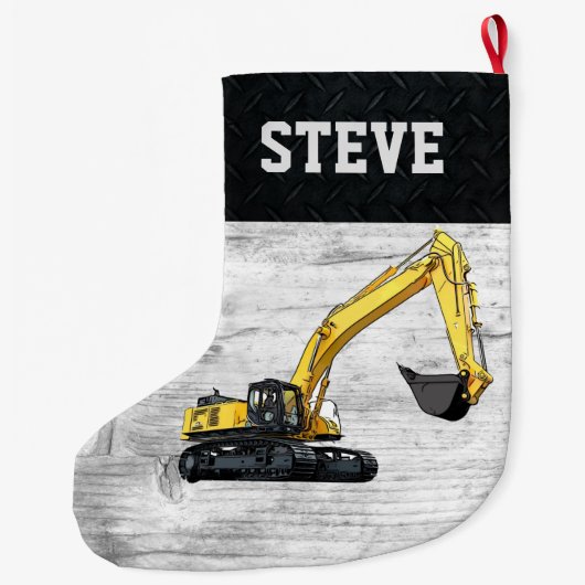 メリークリスマス建築掘削機名男性 ラージクリスマスストッキング (裏面)