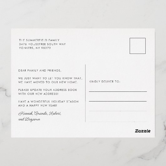 メリークリスマス引っ越しましたコースタルパームツリー金ゴールド 箔シーズンポストカード (裏面)