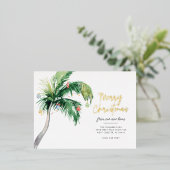 メリークリスマス引っ越しましたコースタルパームツリー金ゴールド 箔シーズンポストカード (立ち正面)