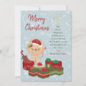 メリークリスマス引用文かわいいサンタベビーライオンレッドハット シーズンカード (正面)