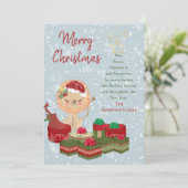 メリークリスマス引用文かわいいサンタベビーライオンレッドハット シーズンカード (スタンド正面)