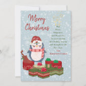 メリークリスマス引用文かわいいベビーペンギンサンタハット シーズンカード (正面)