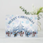 メリークリスマス引用文とブルー文字ホリデーカード シーズンカード (スタンド正面)