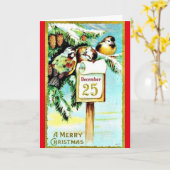 メリークリスマス復元ヴィンテージグリーティングカード カード (黄色い花)