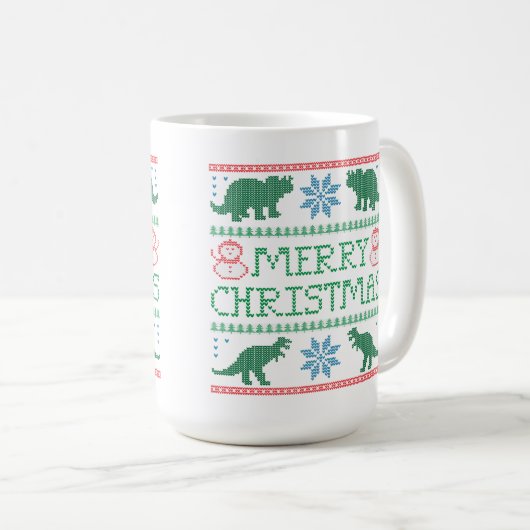 メリークリスマス恐竜の醜いセーターマ子供へグ コーヒーマグカップ (正面右)