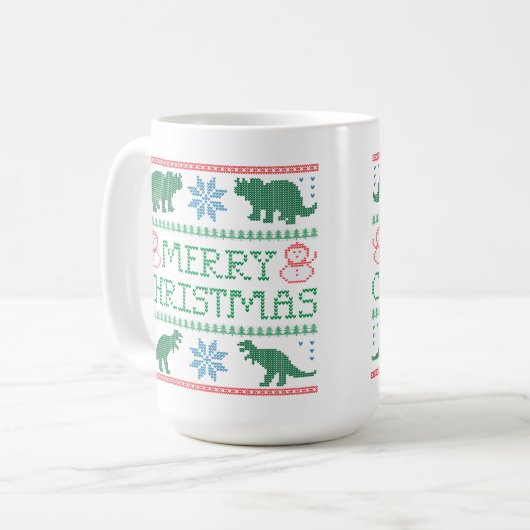 メリークリスマス恐竜の醜いセーターマ子供へグ コーヒーマグカップ (正面左)
