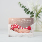 メリークリスマス手書きスクリプトフォトホリデー シーズンポストカード (スタンド正面)
