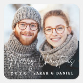 メリークリスマス手書きスクリプト写真 スクエアシール (正面)