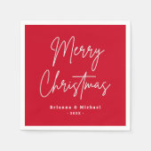 メリークリスマス手書きスクリプト名前をカスタムする赤 スタンダードカクテルナプキン (正面)