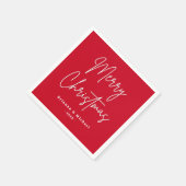 メリークリスマス手書きスクリプト名前をカスタムする赤 スタンダードカクテルナプキン (角)