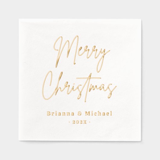 メリークリスマス手書きスクリプト名前をカスタムする 箔ナプキン (正面)
