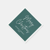 メリークリスマス手書きスクリプト名pine green スタンダードカクテルナプキン (角)