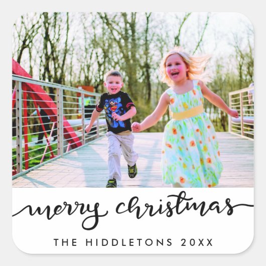 メリークリスマス手書きスモダンクリプトフォト スクエアシール (正面)