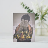 メリークリスマス手書きフェイク金ゴールドスクリプト写真 シーズンポストカード (スタンド正面)