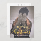 メリークリスマス手書きフェイク金ゴールドスクリプト写真 シーズンポストカード (正面/裏面)