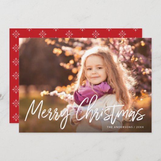 メリークリスマス手書きホワイトスクリプトの写真 シーズンカード (正面/裏面)