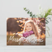 メリークリスマス手書きホワイトスクリプトの写真 シーズンカード (スタンド正面)