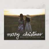 メリークリスマス手書きホワイトスクリプトの写真 シーズンポストカード (正面)