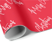 メリークリスマス手書きモダンスクリプトレッド ラッピングペーパー (ロールコーナー)