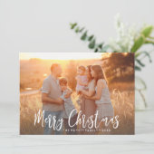 メリークリスマス手書き文字スクリプトの休日の写真 シーズンカード (スタンド正面)