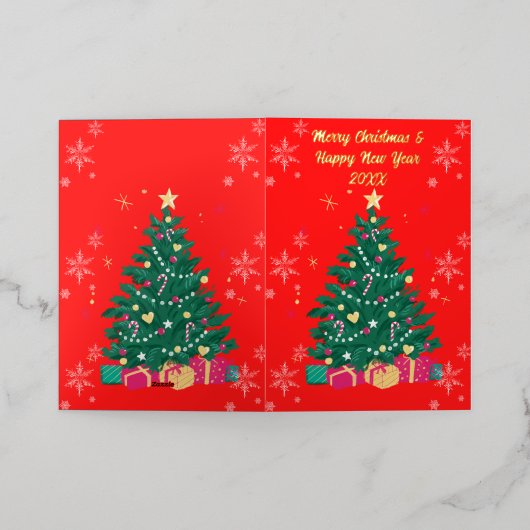 メリークリスマス折り畳み箔挨拶カード 箔グリーティングカード (外側レイダウン)