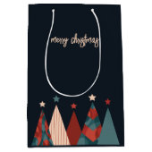 メリークリスマス抽象芸術のアートツリー ミディアムペーパーバッグ (正面)